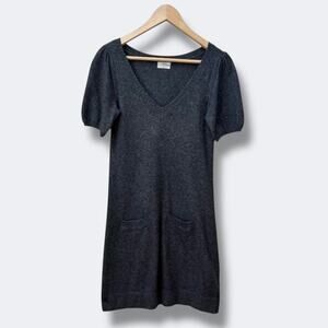 Wallace Sweater Dress Women XS Gray Lambswool Cashmere Angora Puff Sleeve Pocket